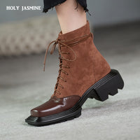 Original Female Martin Boots 2020 Spring New Genuine Leather Women Shoes Suede Women Booties British Lace Retro Trend Women Naked Boots