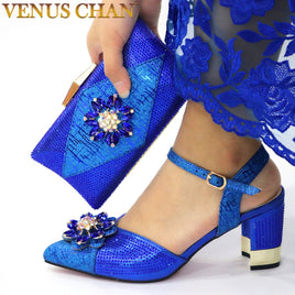 VENUS CHAN - Original  Italian Shoes and Bags to Match Shoes with Bag Set Decorated with Rhinestone Nigerian Women Wedding Shoes Set Wedding Party Bag