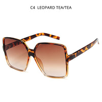 HOOBAN - Original Fashion Oversized Women's Sunglasses Brand Designer Big Frame Ladies Sun Glasses Vintage Driving Leopard Eyeglasses UV400