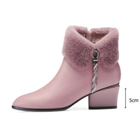 Original ZVQ Cute Sweet Leather Ankle Boots Winter Warm Chelsea Boots Pink Black Leather Party 5cm High Heels women&#39;s Shoes