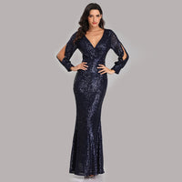 Original Sexy V-neck Mermaid Evening Dress Long Formal Prom Party Gown Full Sequins long Sleeve Galadress Vestidos Women Dresses 2021