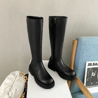 Original Luxury brand solid beige black punk riding boots womens winter shoes chunky heels platform knee high woman boots big size 42 43