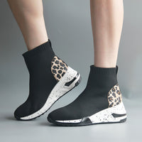 Original High top sock shoes women platform sneakers ladies causal fashion knitted sock shoes slip on leopard upper brand designer