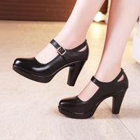 Original Big Size 32-43 Block Heel Platform Shoes Women Pumps 2022 Fall Black Mary Jane Shoes Woman High Heels Office Party Dress Shoe