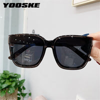 YOOSKE Women's Sunglasses Men Big Frame Sun Glasses Luxury Brand Fashion Eyeglasses Ladies Cat Eye Eyewear MIRROR