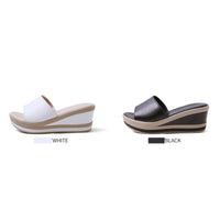 Original Dosreal Summer Women Slippers High Quality Leather Thick Sole Slippers Female Platform White Straw Slides Woman Wedge Flip Flop