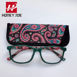 HONEY JOE - Original Vintage Reading Glasses for Women Men with Matching Pouch Spring Hinge Pocket Presbyopic Eyeglasses Frame Prescription +1.0~+4.0