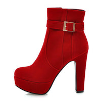 Original Meotina Female Boots Women Boots Winter Buckle Super High Heel Ankle Boots Zipper Platform Thick Heel Short Shoes Lady Red 33-43