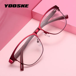 YOOSKE Anti Blue Light Cat Eye Reading Glasses Women Alloy Eyeglasses Presbyopia Prescription +1.5 2.0 2.5 3.0 3.5 4.0 Diopter