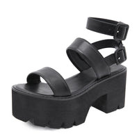 Original Gdgydh 2021 New Arrival Summer Women Platform Sandals Thick Bottom Ankle Strap Sandals High Heels Open Toe Black Gothic Shoes