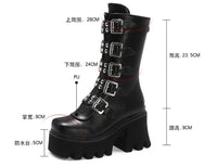 Original Winter Gothic Punk Womens Platform Boots Black Buckle Strap Zipper Creeper Wedges Shoes Mid Calf Military Combat Boots U542