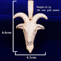 Original Gold Color Sheep Head Pendant  Men Zircon Hip Hop Necklace Rock Jewelry