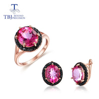 Original TBJ,Natural Pink topaz jewelry set Ring and earring oval cut 10*12mm 16.5ct gemstone fine jewelry 925 sterling silver for women