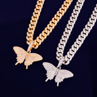 Original Butterfly Pendant Gold Color Plated Necklace Bling AAA Zircon Men & Hip Hop Jewelry