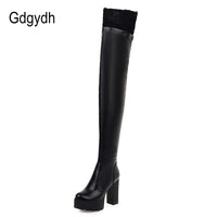 Original Gdgydh Sexy Lace Thigh High Boots For Plus Size Women Platform Shoes Over The Knee Boots Stretch Fabric Black Leather Winter New