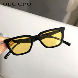 OEC CPO - Original Lady Vintage Small Square Sunglasses Women Brand Clear Yellow Lens Punk Sun Glasses Female Eyeglasses UV400 Goggles