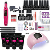 Manicure Set With 180W/120W/54W Led Nail Lamp Nail Set 35000RPM Nail Drill Machine 20/10 Colour Poly Extension Nail Gel Set