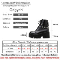 Original Gdgydh New Sexy Chain Women Leather Autumn Boots Block Heel Gothic Black Punk Style Platform Shoes Female Footwear High Quality