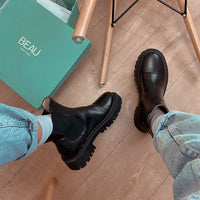 Original Beau Today Ankle Boots Platform Women Cow Leather Chelsea Boots Round Toe Elastic Band Thick Sole Ladies Shoes Handmade 02379