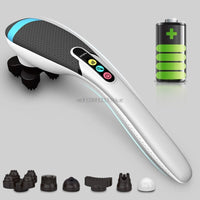 Handheld Electric Heat Deep Kneading Tissue Massager Cordless and Rechargeable Stick - 6 Interchangeable Heads 5 Speeds 6 Mode