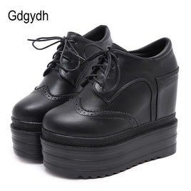 Original Gdgydh Fall Women Pumps Vintage Round Toe Wedges Female High Heel Shoes Sexy Nightclub Platformance Shoes Two-pieces Shoes Black