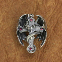 Original 925 Sterling Silver Gothic Dragon Cross Pendant Mens Biker Punk Pendant TA255