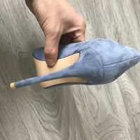 TUNATAKA - Original 10cm/12cm Heel Womens Pumps Suede Super High Heels Fetish Fashion Woman Pointed Toe Spike Heels Blue Black Beige Burgundy Shoes