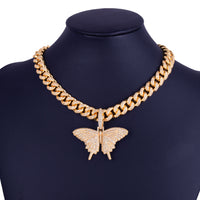 Original Butterfly Pendant Gold Color Plated Necklace Bling AAA Zircon Men & Hip Hop Jewelry