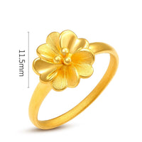 MISTER LI STORE - Original 1PCS Real Pure 24K Yellow Gold 3D Charm Flower Ring Band Women Girl Thin Ring US 5-8