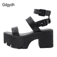 Original Gdgydh 2021 New Arrival Summer Women Platform Sandals Thick Bottom Ankle Strap Sandals High Heels Open Toe Black Gothic Shoes