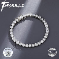 Original TOPGRILLZ 925 Sterling Silver D Color Moissanite Bracelet 3-5mm Round Cut Tennis Bracelet High Quality Hip Hop Fashion Jewelry