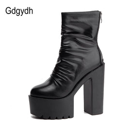 Original Gdgydh 2022 New Autumn Winter Platform Boots High Heels Back Zipper Black White Short Boots For Women Waterproof Gothic Shoes