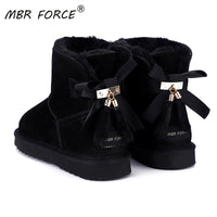 Original MBR FORCE Fashion Ankle bowknot snow boots women Wool fur lined Australia classic genuine leather winter flat warm shoes black