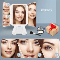 LED Light Makeup Mirror 2/3X Magnifying Cosmetic 3 Fold Vanity Mirror 180 Rotation Adjustable Touch Dimmer Table Makeup Mirror