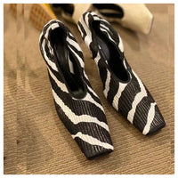 Original Fashion Square Toe Thin High Heel Shoes Women Shallow Elastic Pumps Autumn Shoe For Party Dress Zebra Chaussure Zapatillas Mujer