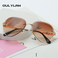 OULYLAN - Original  Rimless Sunglasses Women Brand Designer Sun Glasses Gradient Shades Cutting Lens Ladies Frameless Metal Eyeglasses UV400