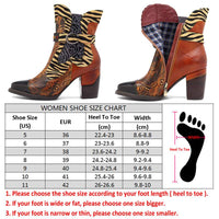 Original Socofy Retro Printed Cowgirl Ankle Boots Women Spring Patchwork Horsehair Genuine Leather Women Boots Shoes Woman Zipper Booties