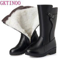 Original GKTINOO Winter Boots Wool Fur Inside Warm Shoes Women Wedges Heels Soft Leather Shoes Platform Snow Boots Footwear Botas