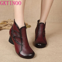 Original GKTINOO Autumn Winter Woman Genuine Leather Ankle Boots Female Casual Shoes Women Waterproof Warm Snow Boots Ladies Shoes