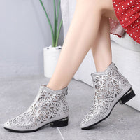 Original GKTINOO Women Boots Hollow-Out Ankle Boots Crystal Mesh Summer Boots Zapatos Chaussures Femme Square High Heels Women Shoes