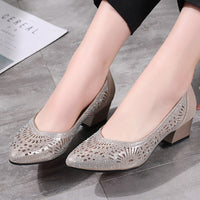 Original GKTINOO 2022 New Summer Fashion Pumps Cut-outs Women Crystal Casual Ladies Shoes High Heels Tenis Feminino Genuine Leather