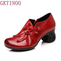 Original GKTINOO Flower Genuine Leather women pumps high heels shoes for women Female Soft Autumn Handmade office Shoes