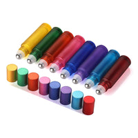 20pcs 10ml Portable Frosted Colorful Thick Glass Roller Essential Oil Perfume Vial Travel Refillable Rollerball Bottle