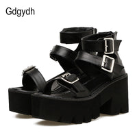 Original Gdgydh Ankle Strap Summer Fashion Women Sandals Open Toe Platform Shoes High Thick Heels Female Black Unique Party Shoes 35-42