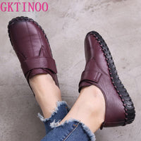 Original GKTINOO Spring Ladies Genuine Leather Handmade Shoes Women Hook &amp;Loop Flat Shoes Women 2022 Autumn Soft Loafers Flats