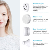 Facial Cleansing Brush Sonic Vibration Mini Face Cleaner Silicone Deep Pore Cleaning Electric Waterproof Massage with 4 Heads