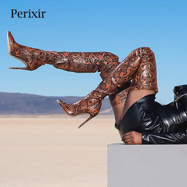 Original Perixir Thigh High Over the Knee Boots for Women Shoes Snakeskin Pointed Toe Super Thin High Heels Long Boots in Winter 2020