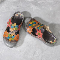 Original GKTINOO Flower Slippers Genuine Leather Shoes Handmade Slides Flip Flop On The Platform Clogs For Women Woman Slippers Plus Size