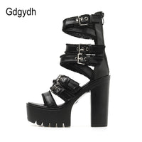 Original Gdgydh Women Gothic Shoes High Block Heel Hollow Out Sandals Gladiator Clubwear Shoes Platform Fashion Buckle Ankle Strap Drop