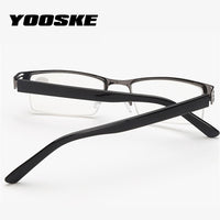 YOOSKE Blue Film Resin Reading Glasses Men Women Metal Half Frame Hyperopia Eyeglasses +1.0 1.52.02.5 3.0 3.5 4.0 Diopter